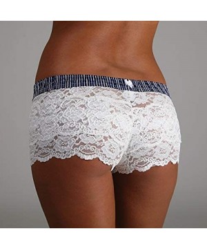 Panties Original Lace Boxer Brief Underwear for Women Sexy Sheer Lace Boy Shorts | XS-XXL - White/Navy Stripe - CN184AMQSUQ