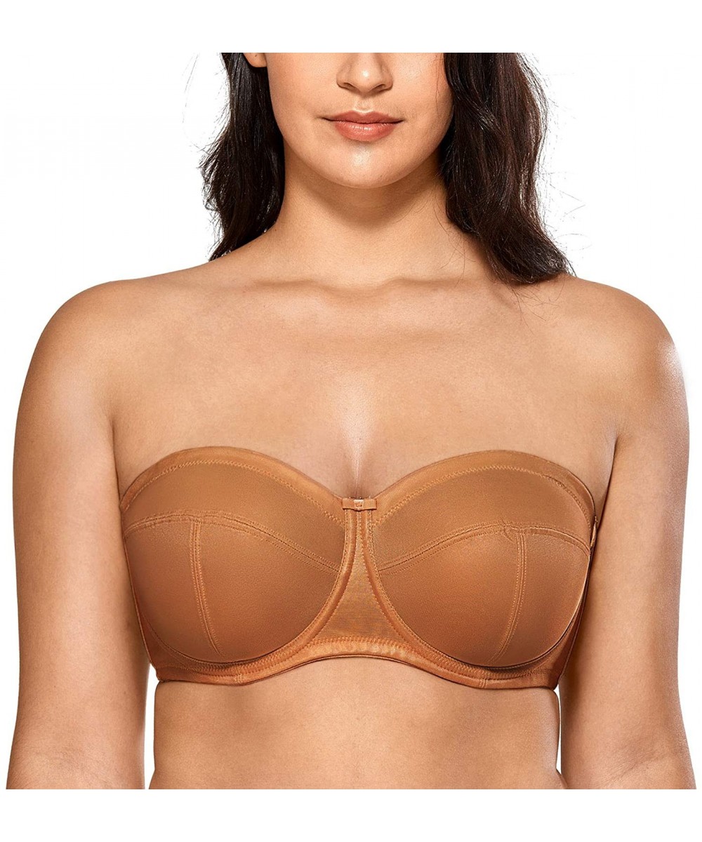 Bras Women's Strapless Bra for Large Bust Underwire Ultra Support Convertible Strap - Nutmeg Brown - C8198H25IHA