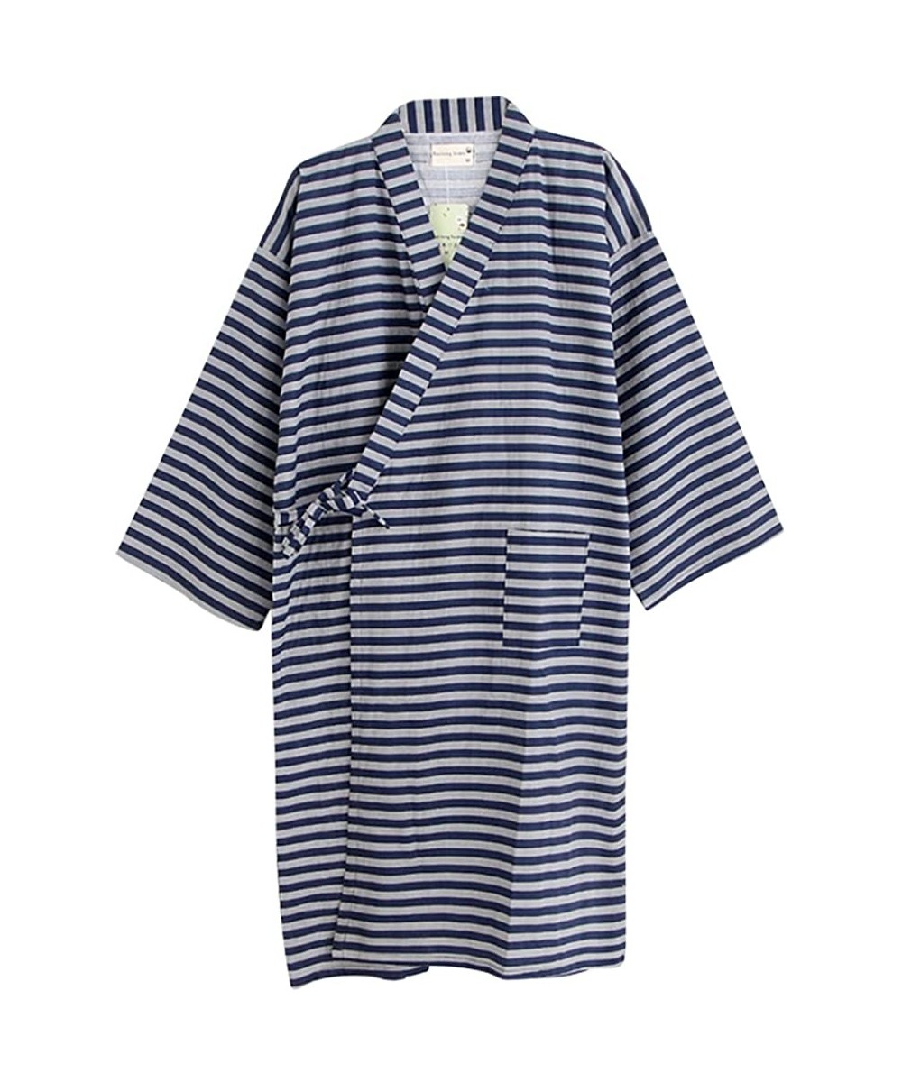 Robes Kimono Robe for Both Men and Women Bathrobe Sleepwear Nightgown Unisex - Blue Stripe - CM18EMSC78E