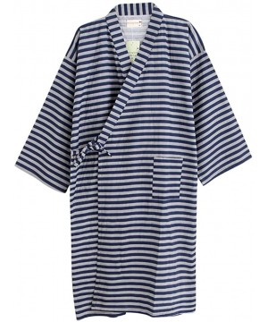 Robes Kimono Robe for Both Men and Women Bathrobe Sleepwear Nightgown Unisex - Blue Stripe - CM18EMSC78E