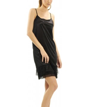 Slips Women Ruffle Combo Satin Full Slip - Black - CR12HQLNNPV