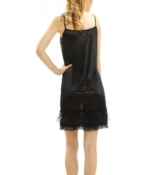 Slips Women Ruffle Combo Satin Full Slip - Black - CR12HQLNNPV