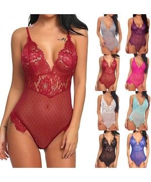 Baby Dolls & Chemises Women Teddy One Piece Lace V-Neck Babydoll Bodysuit Jumpsuit Chemise Nightie Babydoll Lingerie Set - 1 ...