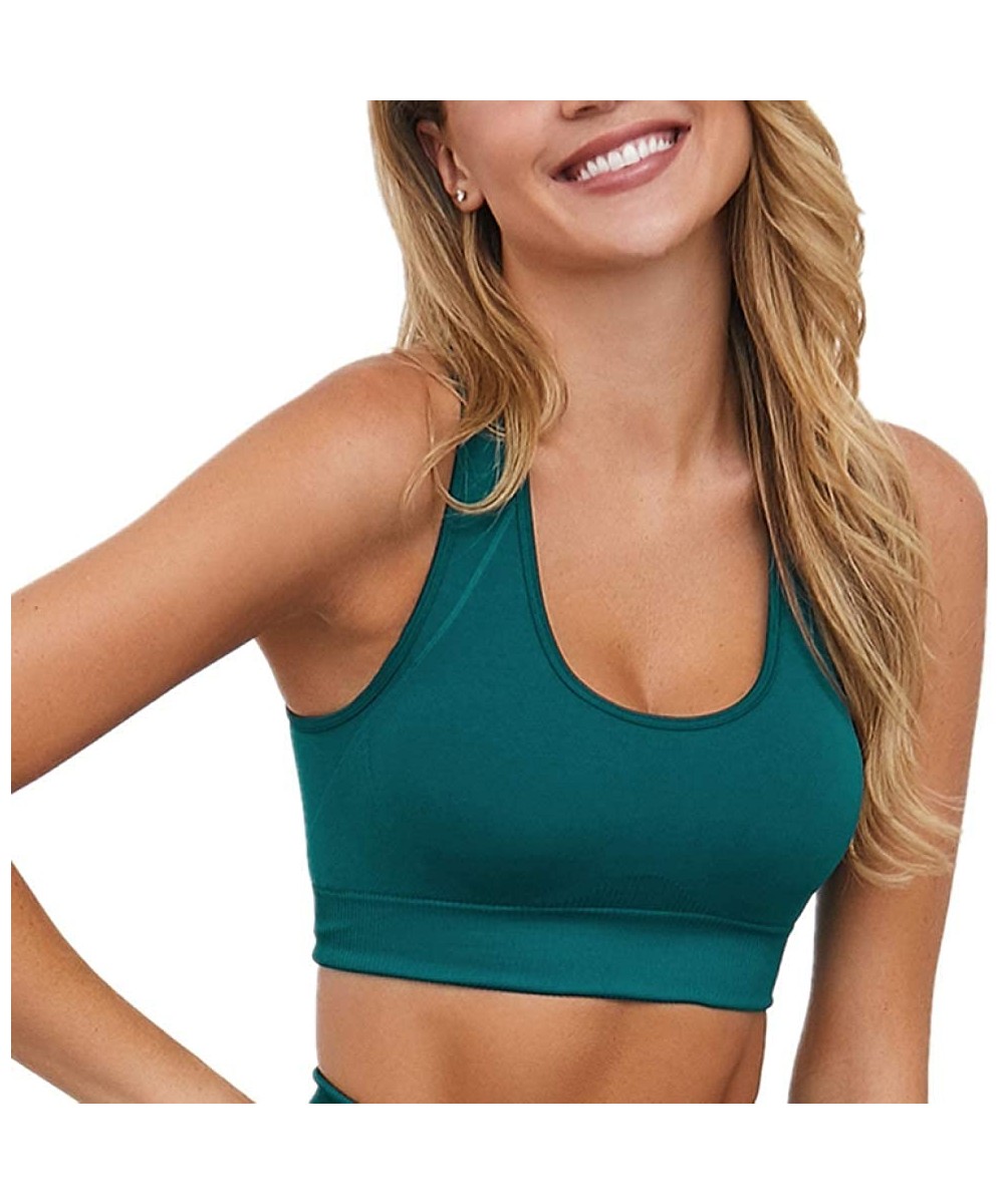 Bras Women's Sports Bra Seamless Bralette Yoga Fitness Shockproof Quick-Dry Seamless Bralette Knit Top - Dark Green - CW193R3...