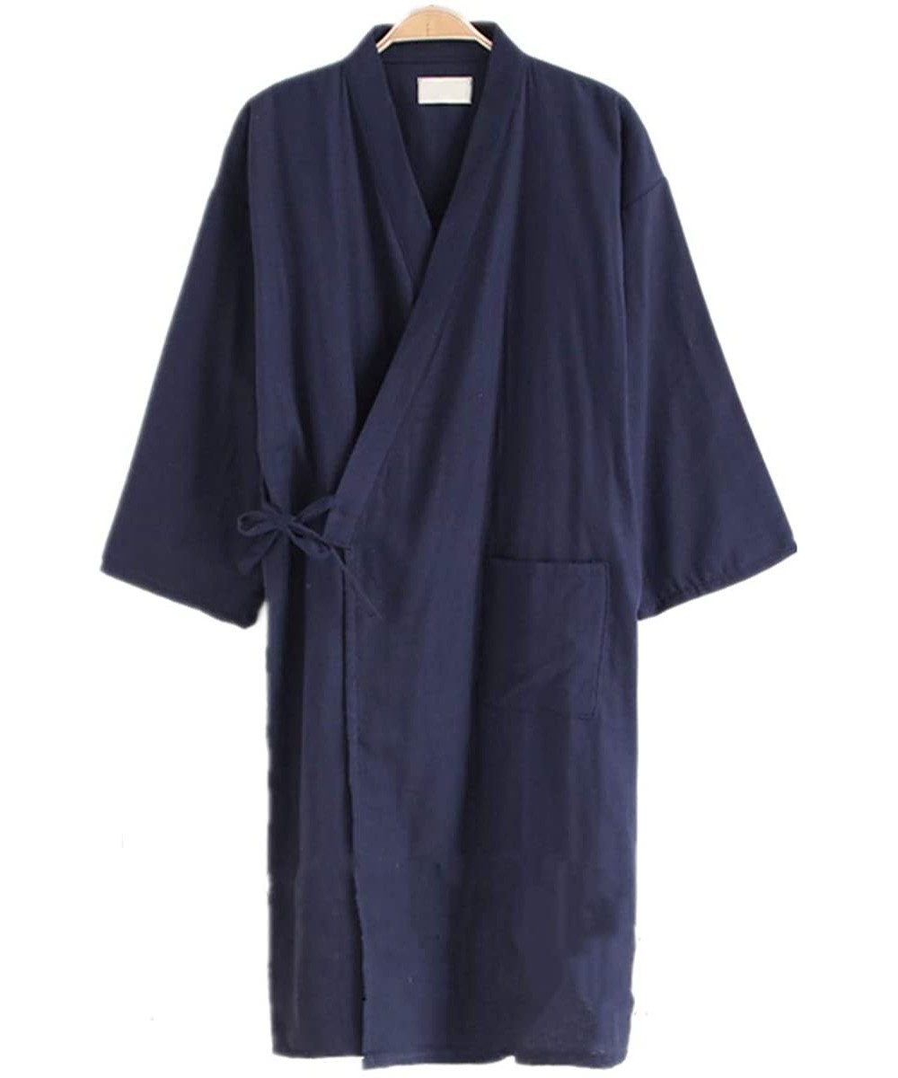 Nightgowns & Sleepshirts Women's Japanese-Style Cotton Thin Cardigan Pajamas Kimono Robe Bathrobes Belt Pocket - Green - C918...