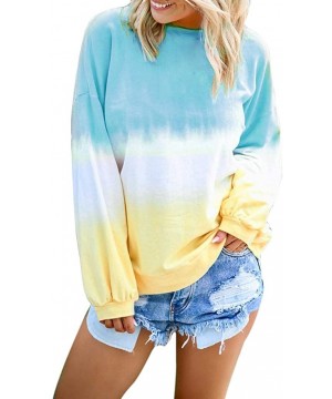 Undershirts Casual Oversized Gradient Long Sleeve Tee Color Block Pullover Blouse 2020 Sweatshirt Loose Tops Light Blue - C41...