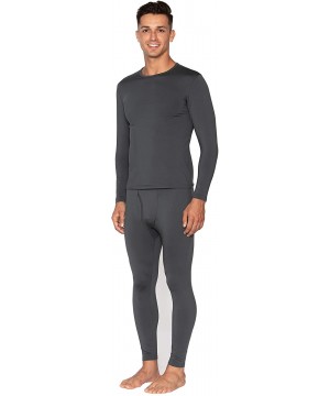 Thermal Underwear Mens Thermal Underwear Set Premium Long John Base Layer Fleece Lined Top and Bottom - Dark Grey - CC1944GWITL