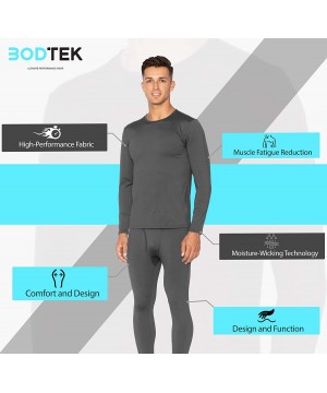 Thermal Underwear Mens Thermal Underwear Set Premium Long John Base Layer Fleece Lined Top and Bottom - Dark Grey - CC1944GWITL