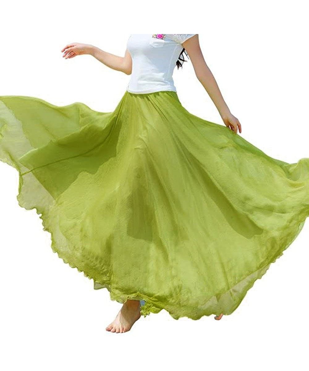 Slips Women's Chiffon Long Maxi Skirt Beach Ankle Length Pleated Beach Maxi Skirts Bridesmaid Party Dress - Light Green - CG1...