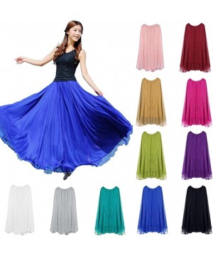 Slips Women's Chiffon Long Maxi Skirt Beach Ankle Length Pleated Beach Maxi Skirts Bridesmaid Party Dress - Light Green - CG1...