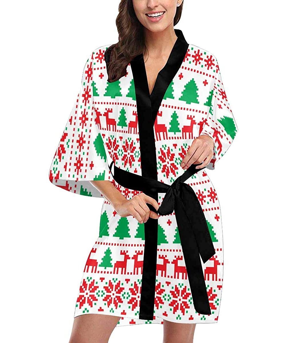 Robes Custom Christmas Reindeer Snowflake Women Kimono Robes Beach Cover Up for Parties Wedding (XS-2XL) - Multi 2 - CS194A8Y6G8