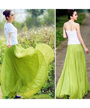 Slips Women's Chiffon Long Maxi Skirt Beach Ankle Length Pleated Beach Maxi Skirts Bridesmaid Party Dress - Light Green - CG1...