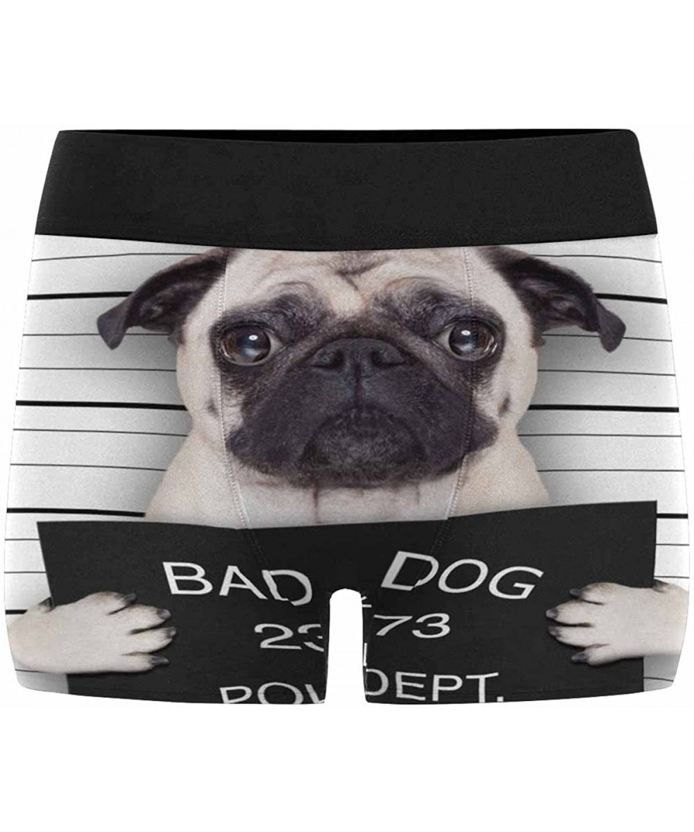 Boxer Briefs Mens Boxer Briefs Underwear Funny Cute Pug Holding A Placard While A Mugshot is Taken - Multi 1 - C818DK4URWE