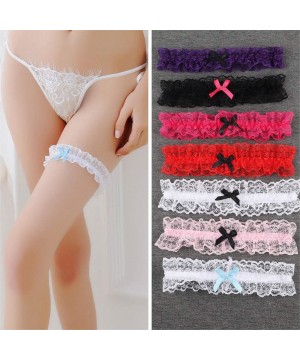 Garters & Garter Belts Ealafee 2020 Sexy Lace Wedding Garters for Bride with Bow Party Prom Leg Garter - Purple - CY199UMX5DM