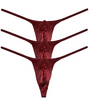 G-Strings & Thongs Men's Thong Glossy String Mini Bikini Guys T-Back Sexy Men Pouch Underwear - 3-pack Wine Red - CI194IXDQ30