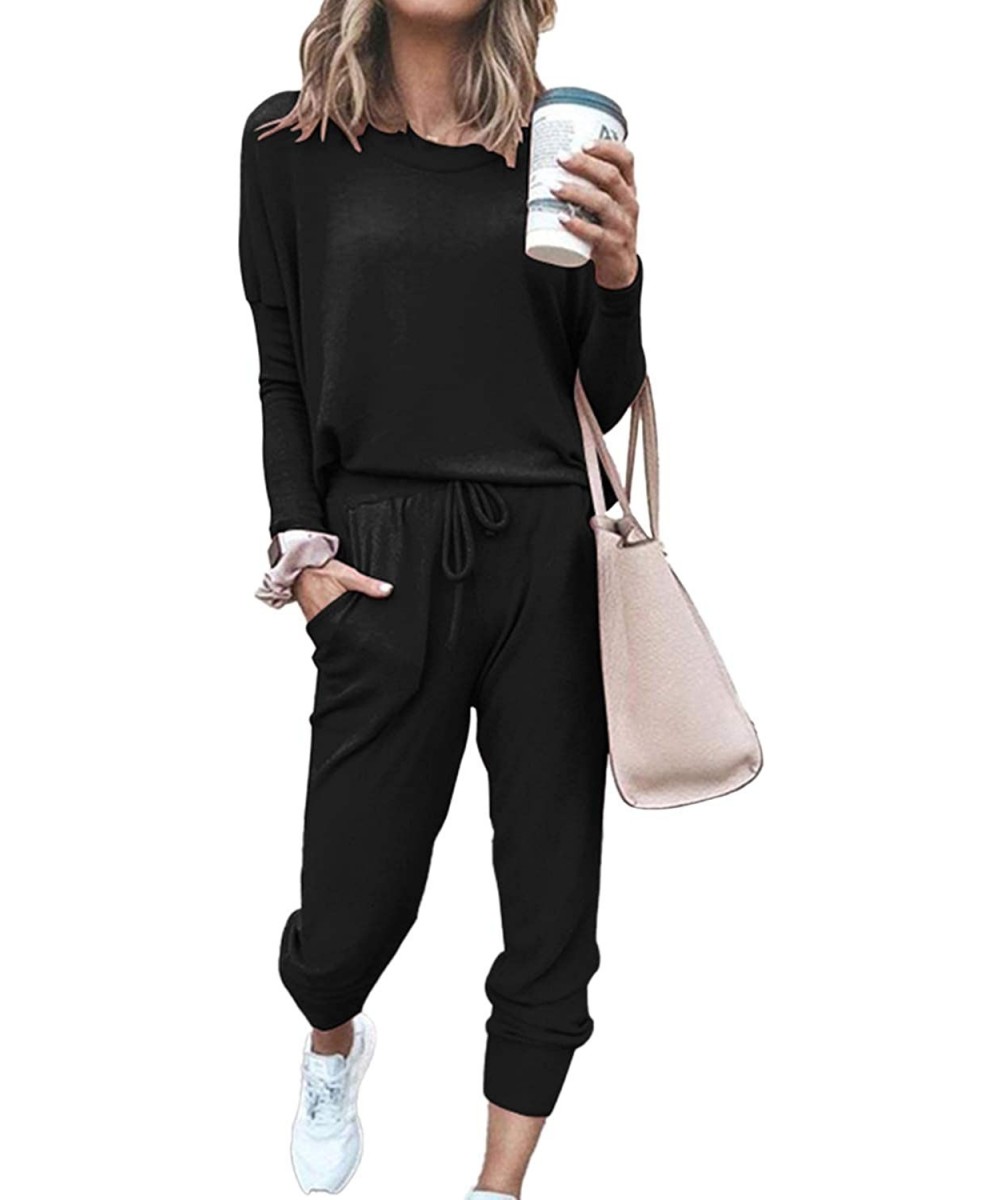 Sets Women's 2pcs Outfits Long Sleeve Active Tracksuits Jogger Pants Sports Set - Black - CV198R62QRN