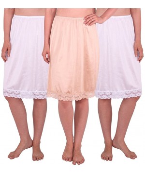 Nightgowns & Sleepshirts Half Slip with Lace Details- Anti- Static 3Pack - White-nude-white - CZ185XEXW8K