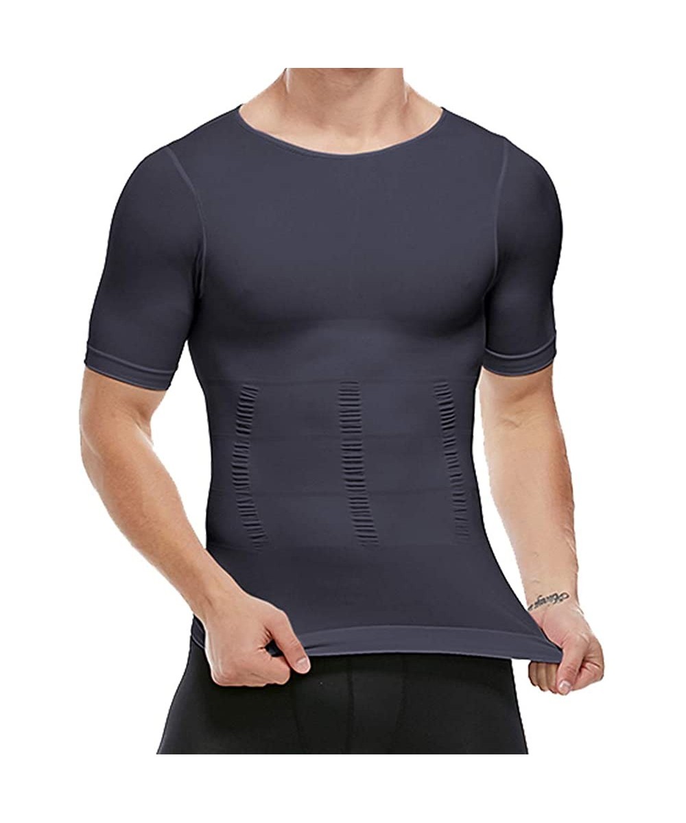 Shapewear Men Shapewear Vest Seamless Abdomen Slim Shirt Classic Abs Body Shaper - Grey - CA193S63S6I