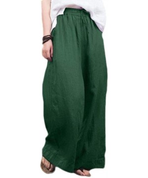 Bottoms Lightweight Cotton Linen Drawstring Loose Fit Solid Wide Leg Palazzo Lounge Pants - Green - CT19CM9RX79