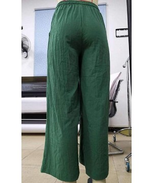 Bottoms Lightweight Cotton Linen Drawstring Loose Fit Solid Wide Leg Palazzo Lounge Pants - Green - CT19CM9RX79