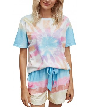 Sets Women's Short Sleeve Pajamas Set Tie Dye Print Loungewear Sleepwear - Style-2 Rainbow - CE18OR2EN22