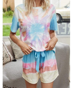 Sets Women's Short Sleeve Pajamas Set Tie Dye Print Loungewear Sleepwear - Style-2 Rainbow - CE18OR2EN22