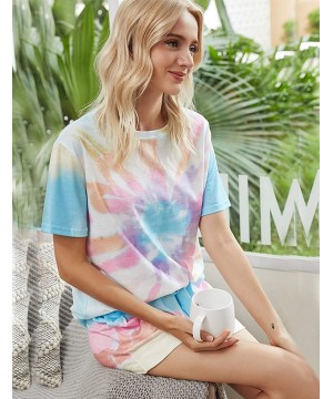 Sets Women's Short Sleeve Pajamas Set Tie Dye Print Loungewear Sleepwear - Style-2 Rainbow - CE18OR2EN22