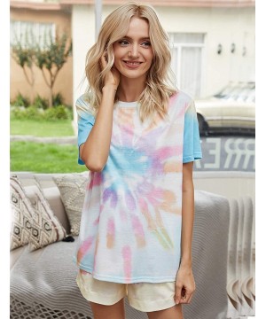 Sets Women's Short Sleeve Pajamas Set Tie Dye Print Loungewear Sleepwear - Style-2 Rainbow - CE18OR2EN22