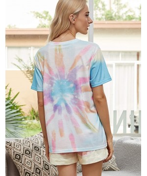 Sets Women's Short Sleeve Pajamas Set Tie Dye Print Loungewear Sleepwear - Style-2 Rainbow - CE18OR2EN22