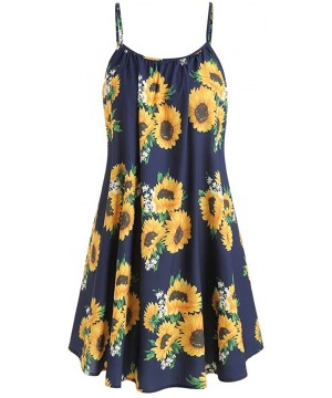 Shapewear Dress for Women-Fashion Women Slash Neck Sleeveless Draped Sunflower Print Strap Mini Dress - Navy - CE18T9DZEG2