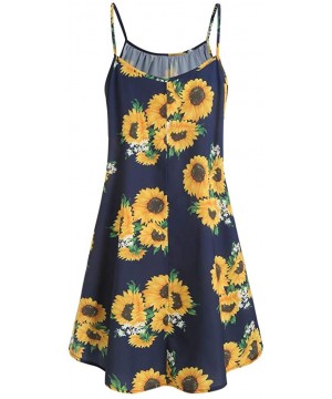 Shapewear Dress for Women-Fashion Women Slash Neck Sleeveless Draped Sunflower Print Strap Mini Dress - Navy - CE18T9DZEG2