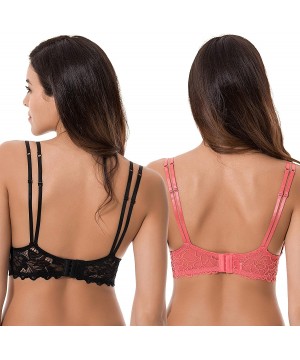 Bras Plus Size Plunge Unlined Bralette with Floral Lace-2 Pack - Rose-black(2 Pack) - CA18NYUIUOI