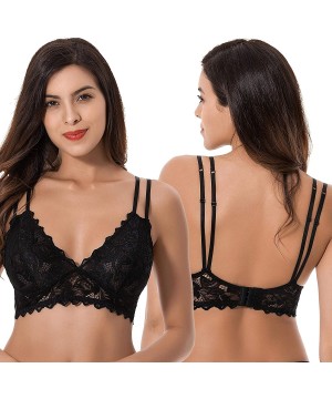 Bras Plus Size Plunge Unlined Bralette with Floral Lace-2 Pack - Rose-black(2 Pack) - CA18NYUIUOI