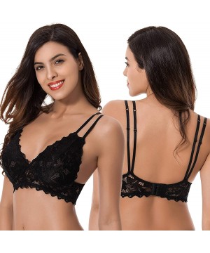 Bras Plus Size Plunge Unlined Bralette with Floral Lace-2 Pack - Rose-black(2 Pack) - CA18NYUIUOI