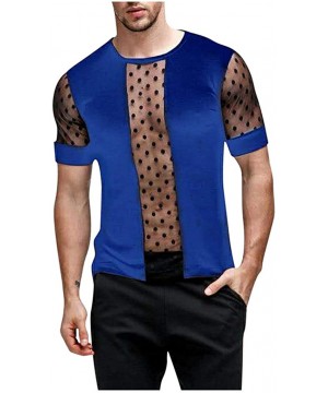 Thermal Underwear Mens Summer Sheer T-Shirts- Casual Short Sleeve Crewneck Tees Beach Breatheable Tops - Blue - CR19CH5K5UG