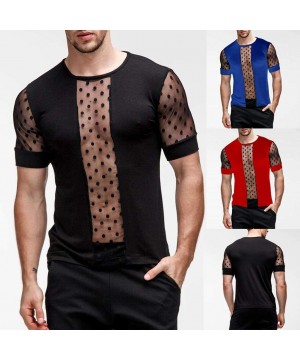 Thermal Underwear Mens Summer Sheer T-Shirts- Casual Short Sleeve Crewneck Tees Beach Breatheable Tops - Blue - CR19CH5K5UG