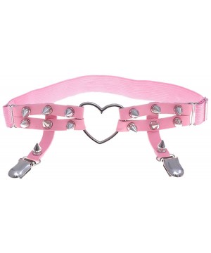 Garters & Garter Belts Women Sexy Heart Leg Garter Leather Punk Rivet Stud Leg Belt Suspender Harness(Pink) - C918TRK9H8I