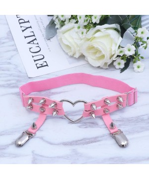 Garters & Garter Belts Women Sexy Heart Leg Garter Leather Punk Rivet Stud Leg Belt Suspender Harness(Pink) - C918TRK9H8I