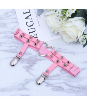 Garters & Garter Belts Women Sexy Heart Leg Garter Leather Punk Rivet Stud Leg Belt Suspender Harness(Pink) - C918TRK9H8I