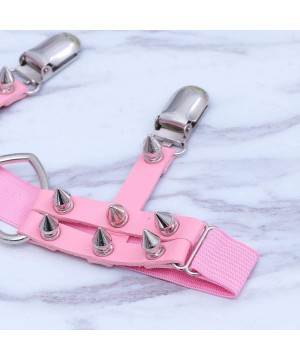 Garters & Garter Belts Women Sexy Heart Leg Garter Leather Punk Rivet Stud Leg Belt Suspender Harness(Pink) - C918TRK9H8I