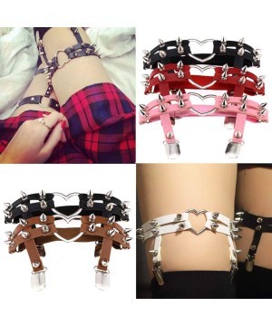 Garters & Garter Belts Women Sexy Heart Leg Garter Leather Punk Rivet Stud Leg Belt Suspender Harness(Pink) - C918TRK9H8I