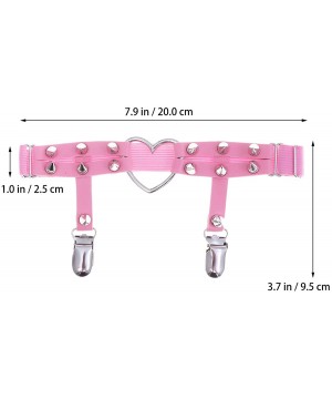 Garters & Garter Belts Women Sexy Heart Leg Garter Leather Punk Rivet Stud Leg Belt Suspender Harness(Pink) - C918TRK9H8I