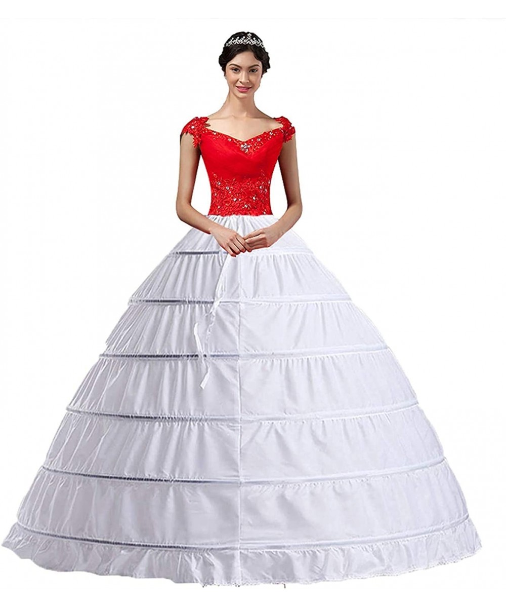 Slips Women Crinoline Hoop Petticoats Skirt Slips Floor Length Underskirt for Ball Gown Wedding Dress - 6 Hoop White - C418CW...