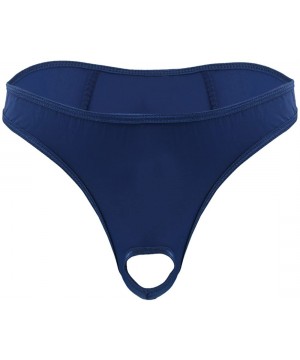 Briefs Men's Men's Sexy Jockstrap Briefs Underwear Open Front Hole G-String Bikini Thongs - Navy Blue - CC180YANTIT