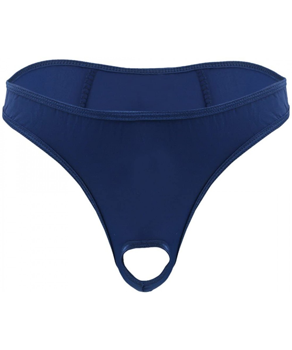 Briefs Men's Men's Sexy Jockstrap Briefs Underwear Open Front Hole G-String Bikini Thongs - Navy Blue - CC180YANTIT