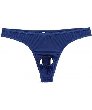 Briefs Men's Men's Sexy Jockstrap Briefs Underwear Open Front Hole G-String Bikini Thongs - Navy Blue - CC180YANTIT