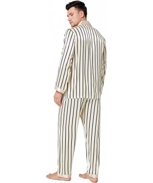 Sleep Sets Mens Satin Pajamas Set Sleepwear Loungewear S~3XL Plus - Beige - C812NH8K0GZ