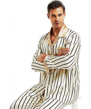 Sleep Sets Mens Satin Pajamas Set Sleepwear Loungewear S~3XL Plus - Beige - C812NH8K0GZ