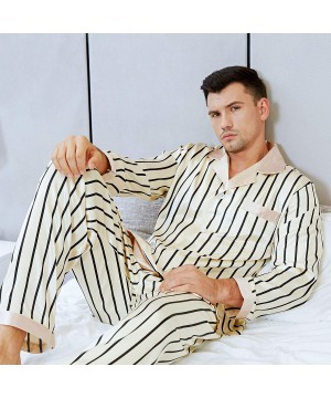 Sleep Sets Mens Satin Pajamas Set Sleepwear Loungewear S~3XL Plus - Beige - C812NH8K0GZ