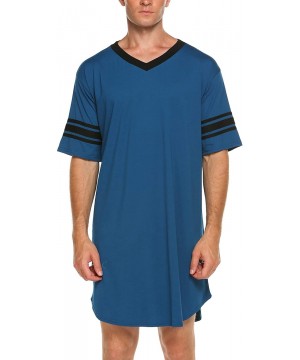 Sleep Tops Men's Nightshirt- Cotton Nightwear Comfy Big&Tall V Neck Short Sleeve Soft Loose Pajama Sleep Shirt - Style 1_blue...